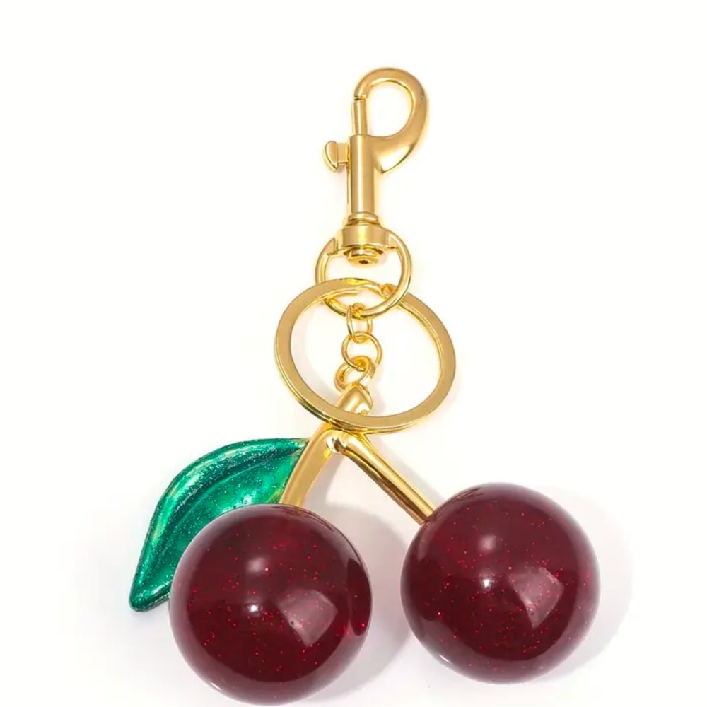 Chic Cherry Green Petal Charm Keychain Bag Charm With Clip Fruit Bag Large 🍒